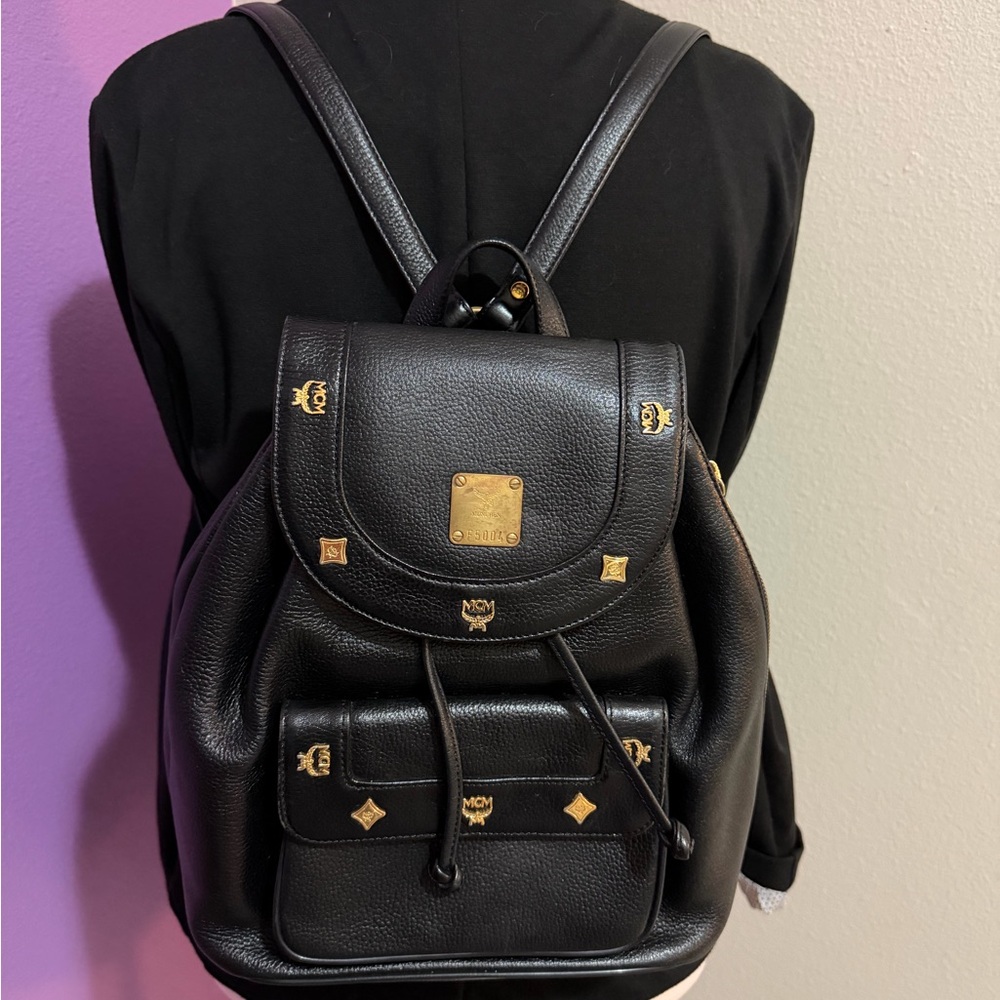 MCM Black Backpack with Gold Accents - Picture 12 of 12